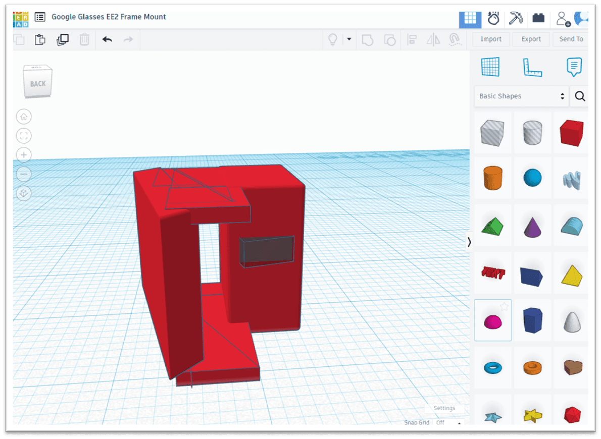 CAD model of the custom Google Glass frame mount